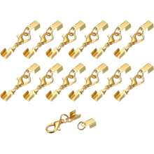 20Sets 3.5mm Fold Over Cord Ends with Lobster Claw Clasps, Terminator Crimp End Caps for DIY Making Leather Bracelets, Gold Tone
