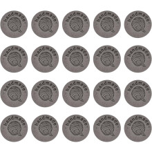 45Pcs Handmade Leather Label, Microfiber Leather Sewing Embossed Tag Embellishment Crochet Tags for Clothing Hat Scarves DIY (25mm Dia, Dark Grey)