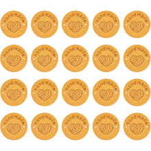 30Pcs Handmade Leather Label, Microfiber Leather Sewing Embossed Tag Embellishment Crochet Tags for Clothing Hat Scarves DIY (25mm Dia, Yellow)