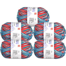 Cotton Blend Yarn, 5 Pack of 50g/1.76oz Soft Crochet Craft Yarns for Knitting and Crocheting Craft Projects, Blue-Red