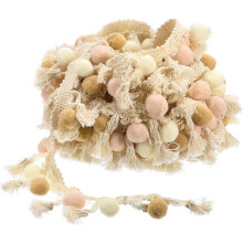 5 Yards Pom Pom Ball Fringe Trim, Ribbon Sewing DIY Crafts Accessory for Home Curtain Clothes Pillow Decoration, Beige