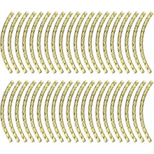 40Pcs Brass Curved Tube Beads, 2x35mm Texture Plating Noodles Spacer Bead for Jewelry Craft Making, Gold Tone