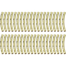 40Pcs Brass Curved Tube Beads, 2x20mm Texture Plating Noodles Spacer Bead for Jewelry Craft Making, Gold Tone