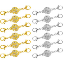 12Pcs Jewelry Clasps, Round Rhinestone Clasps Locking Closures with Lobster Clasps for Bracelet Necklace (10.5mm Gold, Silver)