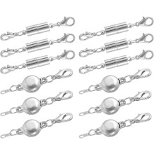 12Pcs Jewelry Clasps, Clasps Locking Closures with Lobster Clasps Oblate and Cylindrical for Necklace Jewelry Making (Silver)