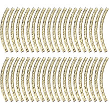 40Pcs Brass Curved Tube Beads, 2x30mm Texture Plating Noodles Spacer Bead for Jewelry Craft Making, Light Golden