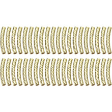 40Pcs Brass Curved Tube Beads, 3x20mm Texture Plating Noodles Spacer Beads for Jewelry Craft Making, Light Golden