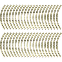 40Pcs Brass Curved Tube Beads, 2x35mm Texture Plating Noodles Spacer Bead for Jewelry Craft Making, Light Golden