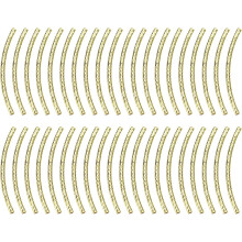 40Pcs Brass Curved Tube Beads, 1.5x30mm Texture Plating Noodles Spacer Beads for Jewelry Craft Making, Light Golden