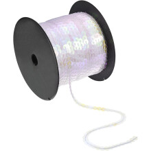100 Yards 6mm Flat Sequin Strip Spangle Paillette String Ribbon Roll Sequin Trim for Sewing Crafts Costume Embellishments, Clear White