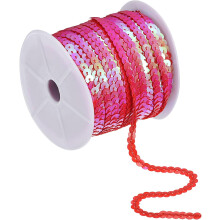 100 Yards 6mm Flat Sequin Strip Spangle Paillette String Ribbon Roll Sequin Trim for Sewing Crafts Costume Embellishments, Red