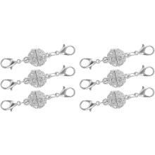 6Pcs Jewelry Clasps, Round Rhinestone Clasps Locking Closures with Lobster Clasps for Bracelet Necklace (10.5mm Silver)