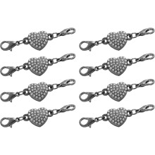 8Pcs Jewelry Clasps, Heart Rhinestone Clasps Locking Closures with Lobster Clasps for Bracelet Necklace (Black)