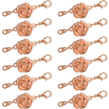 12Pcs Jewelry Clasps, Rose Clasps Locking Closures with Lobster Clasps for Bracelet Necklace Jewelry Making, Rose Gold