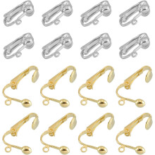 Clip-on Earring Converter, 16Pcs - Copper Plating Clip-on Earring Findings, Earring Clips for Non-Pierced Ears with Easy Open Loop (Imitation Gold & W