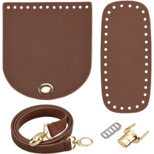 Leather Bag Making Set, 5pcs Kit with Bottom, Strap, Flap, Lock for DIY Bag Making, Coffee