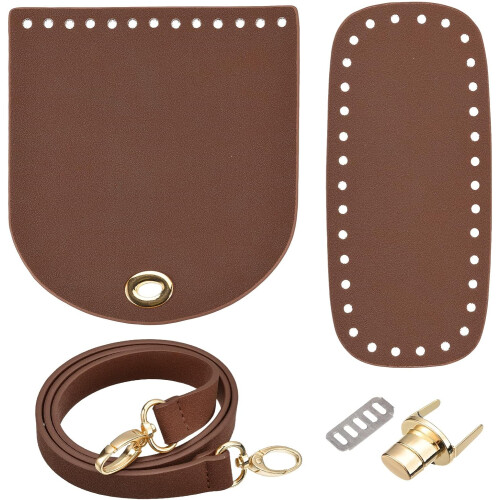Leather Bag Making Set, 5pcs Kit with Bottom, Strap, Flap, Lock for DIY Bag Making, Coffee