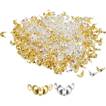 200Pcs Open Bead Tips Knot Covers, 1mm Metal Clamshell Crimp Fold-Over Calotte Ends Caps for Jewelry Making DIY Crafts, Gold Silver