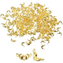 500Pcs Open Bead Tips Knot Covers, 1mm Metal Clamshell Crimp Fold-Over Calotte Ends Caps for Jewelry Making DIY Crafts, Gold