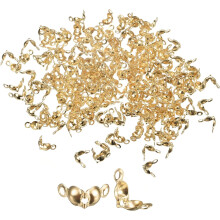 500Pcs Open Bead Tips Knot Covers, 1mm Metal Clamshell Crimp Fold-Over Calotte Ends Caps for Jewelry Making DIY Crafts, Light Gold