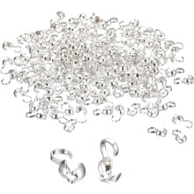 400Pcs Open Bead Tips Knot Covers, Metal Clamshell Crimp Fold-Over Calotte Ends Caps for Jewelry Making DIY Crafts (4mm/0.16 Inch Cup, Silver White)