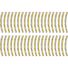 40Pcs Brass Curved Tube Beads, 1.5x20mm Texture Plating Noodles Spacer Bead for Jewelry Craft Making, Gold Tone