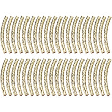 40Pcs Brass Curved Tube Beads, 3x30mm Texture Plating Noodles Spacer Bead for Jewelry Craft Making, Gold Tone