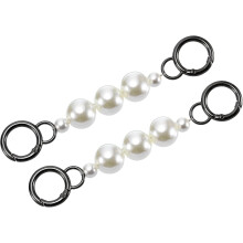 Purse Strap Extender, 2Pcs 15cm/5.9" Pearl Bag Short Chain Replacement for Women Handbag Shoulder Crossbody Bag (Gray/White)