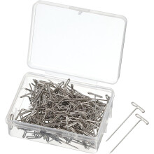 T Pins, 200 Pcs 1.25 Inch - Nickel Plated Steel Wire Wig T-pins with Plastic Box, Sewing Pins for Blocking Knitting Modelling Craft (Silver)