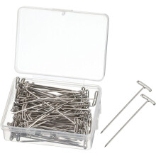 T Pins, 100 Pcs 2 Inch - Nickel Plated Steel Wire Wig T-pins with Plastic Box, Sewing Pins for Blocking Knitting Modelling Craft (Silver)