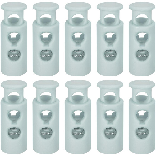 30Pcs Plastic Cord Lock Draw String Double Hole Spring Toggle Stoppers Spring Stop for Backpack Shoelaces Drawstrings, 4mm Lake Blue