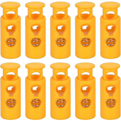 30Pcs Plastic Cord Lock Draw String Double Hole Spring Toggle Stoppers Spring Stop for Backpack Shoelaces Drawstrings, 4mm Yellow