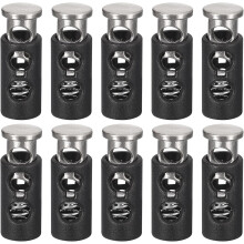 20Pcs Plastic Cord Lock Draw String Double Hole Spring Toggle Stoppers Spring Stop for Backpack Shoelaces Drawstrings, 4mm Black Silver