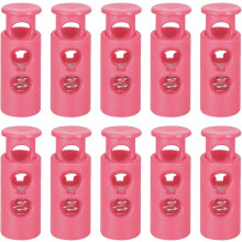 30Pcs Plastic Cord Lock Draw String Double Hole Spring Toggle Stoppers Spring Stop for Backpack Shoelaces Drawstrings, 4mm Rose Pink
