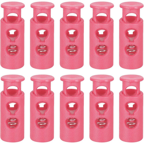 30Pcs Plastic Cord Lock Draw String Double Hole Spring Toggle Stoppers Spring Stop for Backpack Shoelaces Drawstrings, 4mm Rose Pink