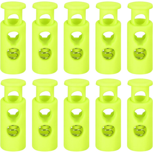 30Pcs Plastic Cord Lock Draw String Double Hole Spring Toggle Stoppers Spring Stop for Backpack Shoelaces Drawstrings, 4mm Bright Green
