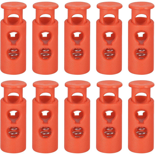 30Pcs Plastic Cord Lock Draw String Double Hole Spring Toggle Stoppers Spring Stop for Backpack Shoelaces Drawstrings, 4mm Orange