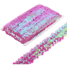 10 Yards 0.8 Inch Elastic Sequins Trim Stretch Flat Sequin Paillette Fabric Ribbon Trim Strip for Crafts Sewing Costume Dress, Rose Pink