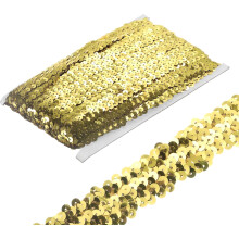 10 Yards 0.8 Inch Elastic Sequins Trim Stretch Flat Sequin Paillette Fabric Ribbon Trim Strip for Crafts Sewing Costume Dress, Gold
