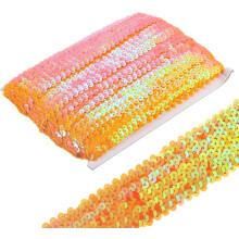 10 Yards 1.8 Inch Elastic Sequins Trim Stretch Flat Sequin Paillette Fabric Ribbon Trim Strip for Crafts Sewing Costume Dress, Orange