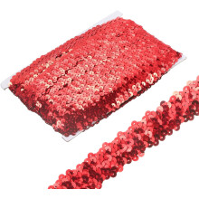10 Yards 0.8 Inch Elastic Sequins Trim Stretch Flat Sequin Paillette Fabric Ribbon Trim Strip for Crafts Sewing Costume Dress, Red