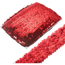 10 Yards 1.8 Inch Elastic Sequins Trim Stretch Flat Sequin Paillette Fabric Ribbon Trim Strip for Crafts Sewing Costume Dress, Red