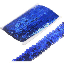 10 Yards 1.2 Inch Elastic Sequins Trim Stretch Flat Sequin Paillette Fabric Ribbon Trim Strip for Crafts Sewing Costume Dress, Dark Blue
