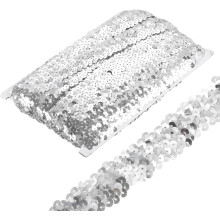 10 Yards 1.2 Inch Elastic Sequins Trim Stretch Flat Sequin Paillette Fabric Ribbon Trim Strip for Crafts Sewing Costume Dress, Silver