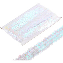 10 Yards 1.2 Inch Elastic Sequins Trim Stretch Flat Sequin Paillette Fabric Ribbon Trim Strip for Crafts Sewing Costume Dress, Metallic White