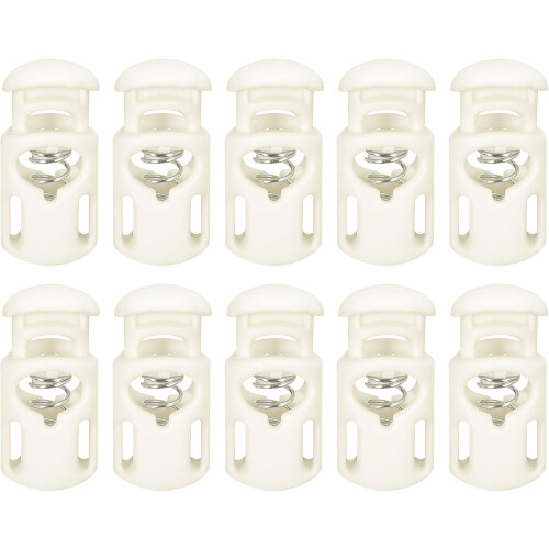 30Pcs Plastic Cord Lock Draw String Single Hole Spring Toggle Stoppers Spring Stop for Backpack Shoelaces Drawstrings, 5.5x3mm White
