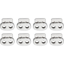 Spring Cord Lock End Toggle, 8Pcs Double Hole Spring Stopper Alloy Fastener Slider Toggles Clip for Drawstrings, Shoelaces, Bags Silver White