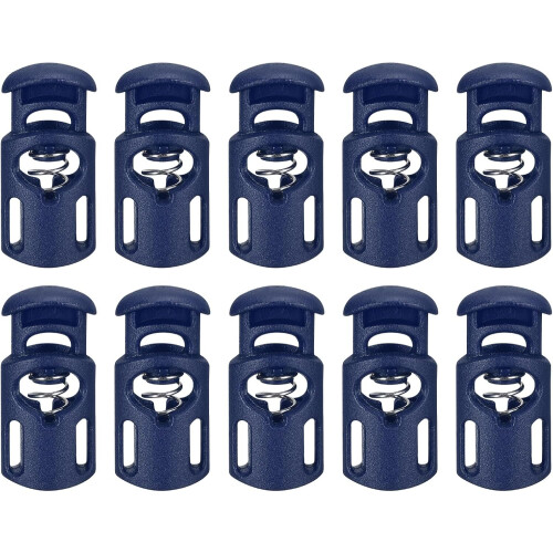 30Pcs Plastic Cord Lock Draw String Single Hole Spring Toggle Stoppers Spring Stop for Backpack Shoelaces Drawstrings, 5.5x3mm Dark Blue