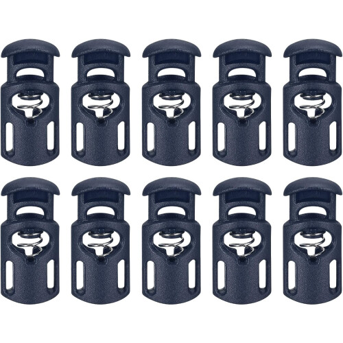 30Pcs Plastic Cord Lock Draw String Single Hole Spring Toggle Stoppers Spring Stop for Backpack Shoelaces Drawstrings, 5.5x3mm Navy Blue