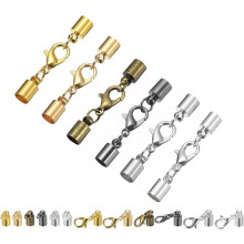 30Sets 5mm Leather Cord End Caps with Lobster Claw Clasps, Barrel Terminators for DIY Making Leather Bracelets, 6 Colors in 1Set
